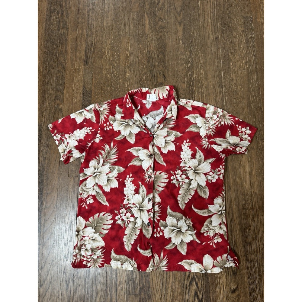 Ky's Made In Hawaii Aloha Shirt Mens Large Red Floral Hibiscus 100% Cotton